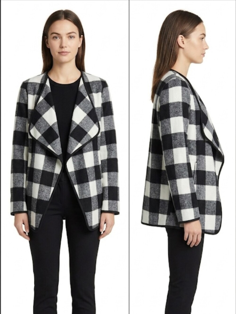 Buffalo check open front jacket S black & white waterfall